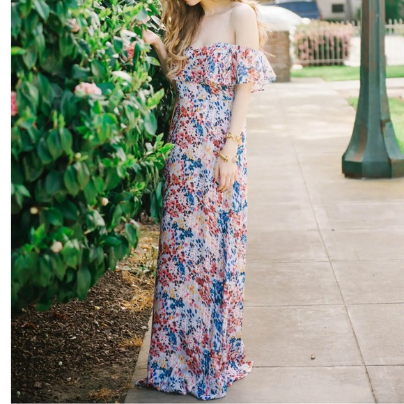 Devin Beth strapless Maxi Dress, painted blue- size medium - Picture 5 of 8